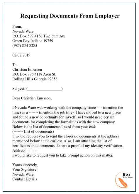 Sample Letter Requesting Documents From Client
