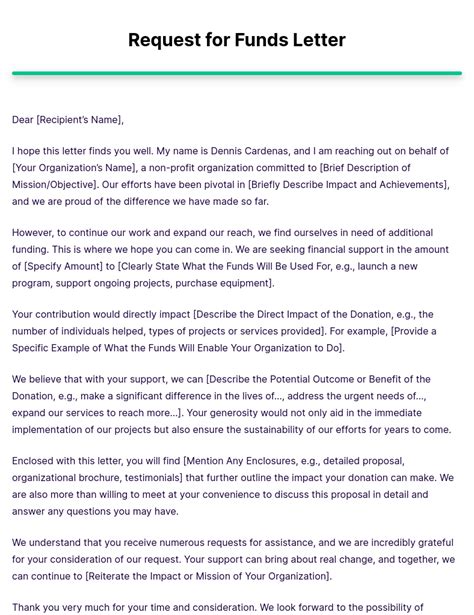 Sample Letter Requesting Funds