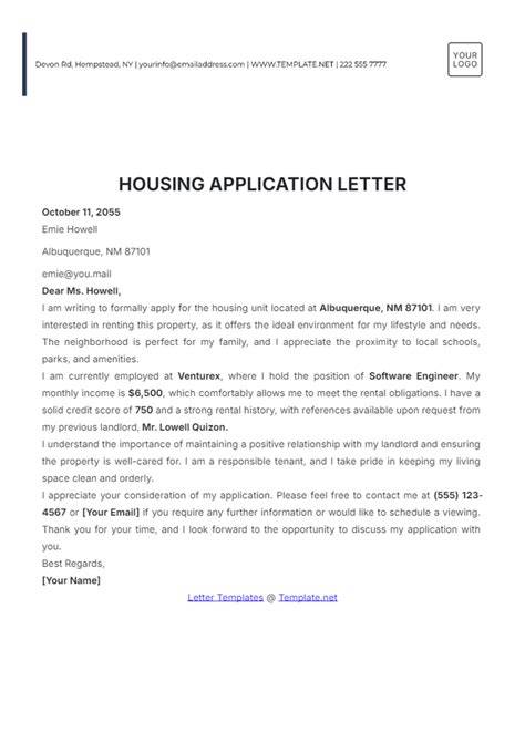 sample letter requesting housing application
