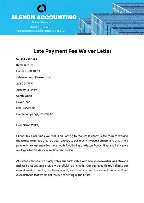 Sample Letter Requesting Late Fees Waived