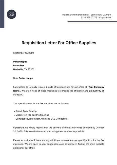 sample letter requesting office supplies