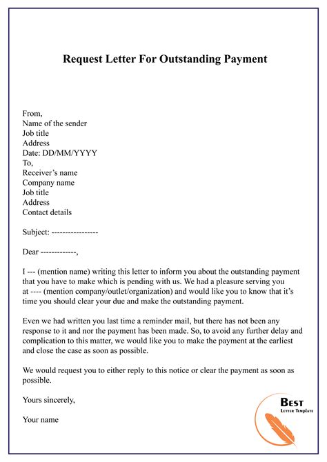 Sample Letter Requesting Outstanding Payment