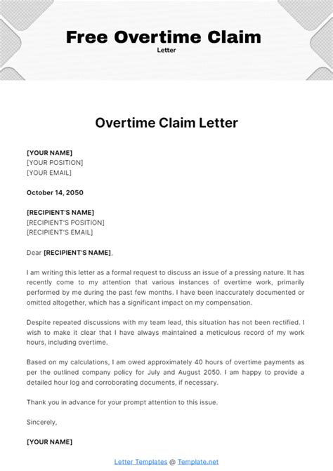 sample letter requesting overtime pay