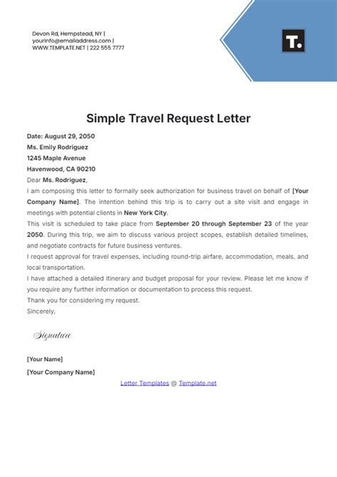sample letter requesting travel documents