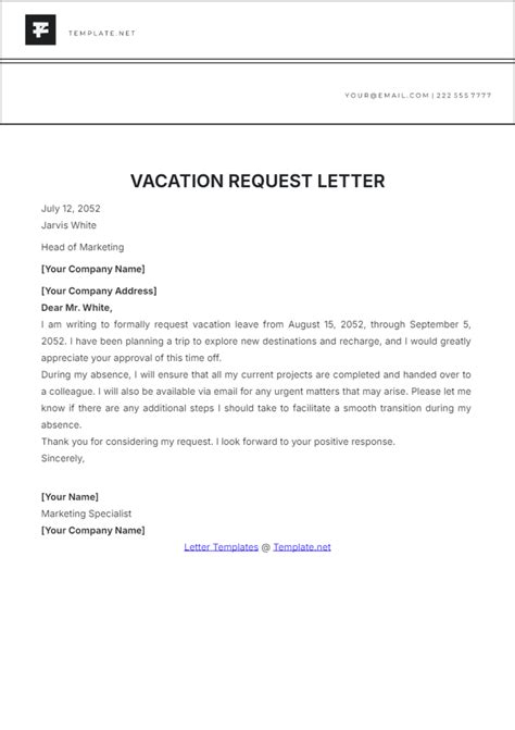 Sample Letter Requesting Vacation For School