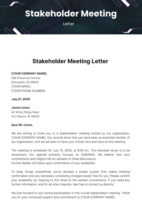 sample letter stakeholder