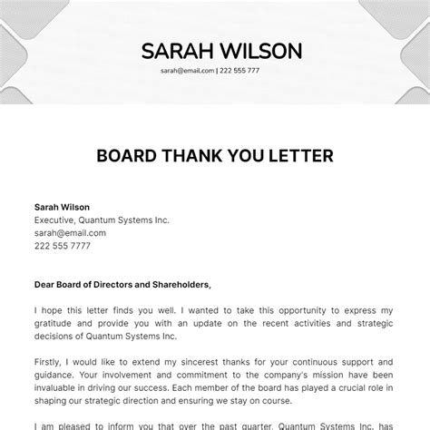 Sample Letter Thanking Board Member For Service