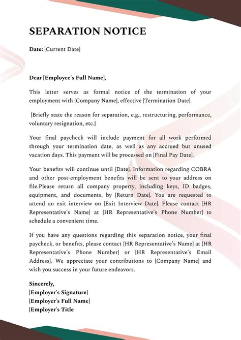 Sample Letter Voluntary Separation From Employment