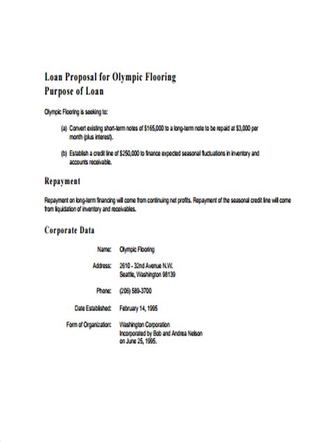 Sample Loan Proposal Brs Seattle Com