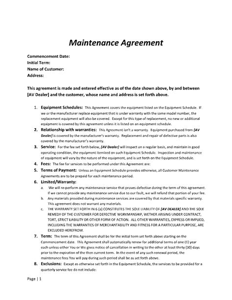 sample maintenance agreement