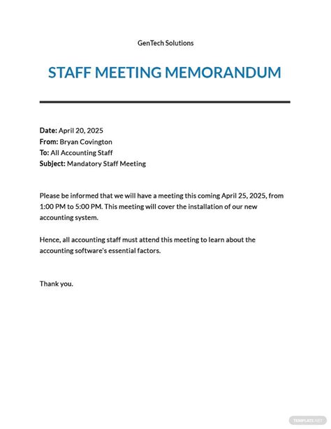 sample mandatory staff meeting memo