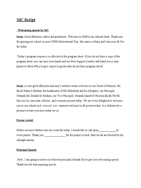 sample mc scripts for talent shows