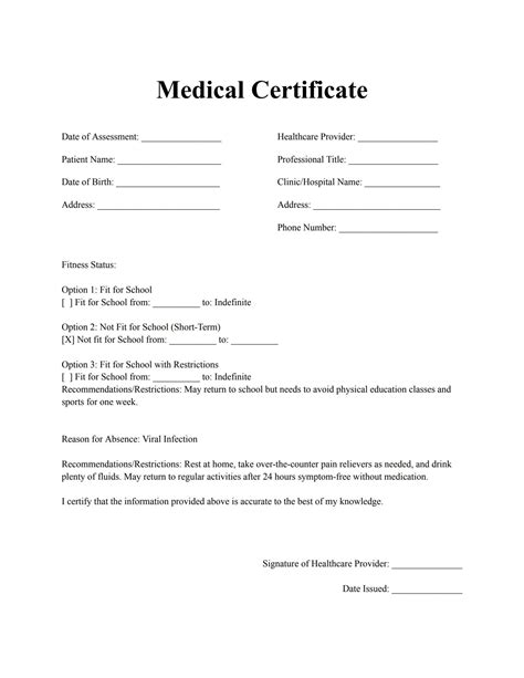 Sample Medical Certificate Format For Employment