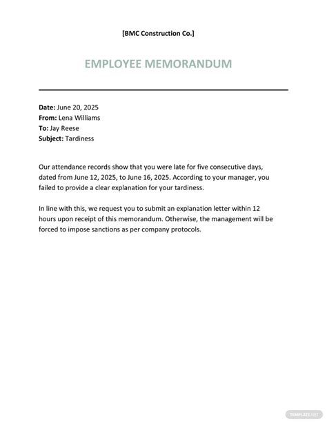 Sample Memo For Late Coming Indiscipline To Employees