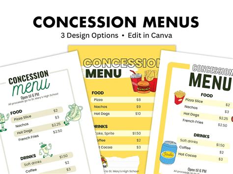 Sample Menu Layout For Concession Stands