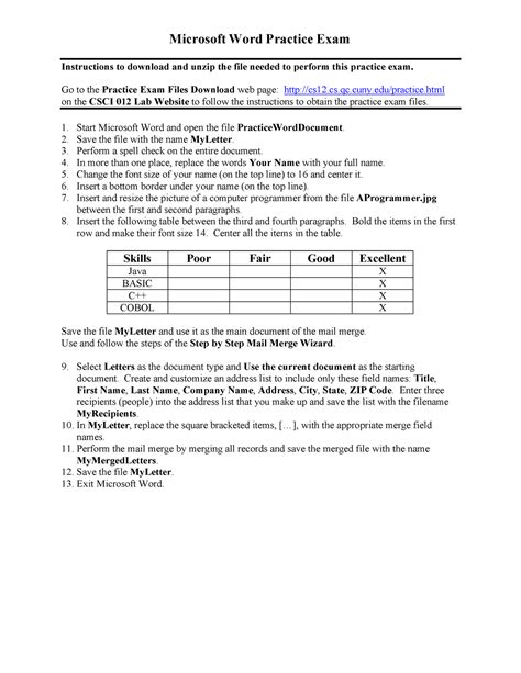 Sample Microsoft Word Practical Exam