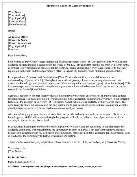 sample motivation letter for german embassy