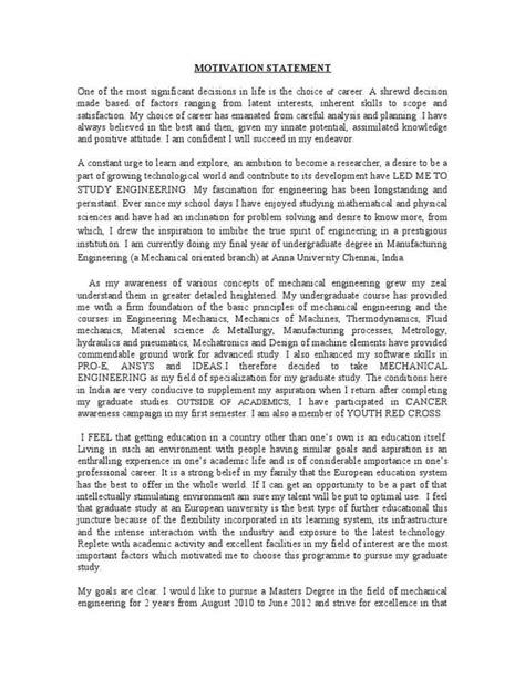 Sample Motivation Statement For Master Degree