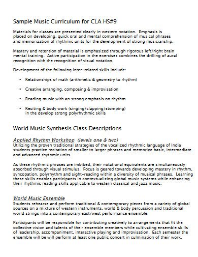 Sample Music Curriculum Proposal