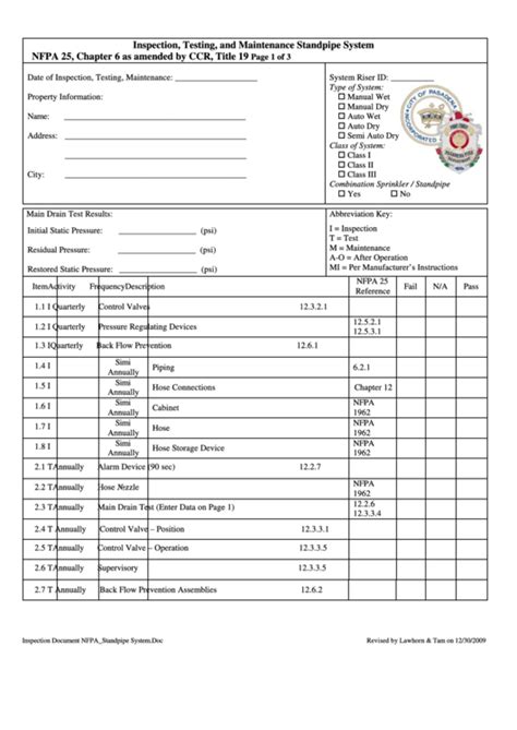 Sample Nfpa 25 Inspection Forms Bing