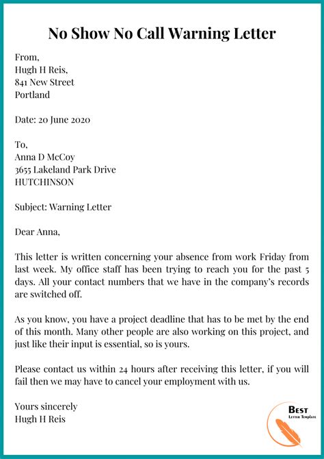 sample no show letter