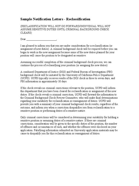 Sample Notification Letters Reclassification