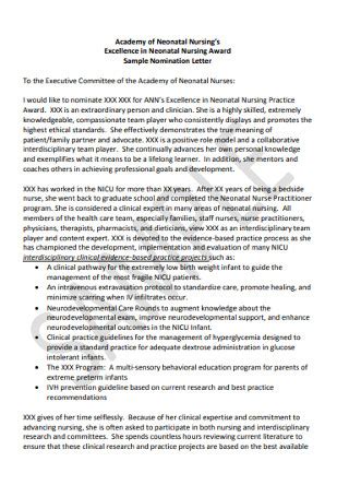 Sample Nurse Award Nomination Examples