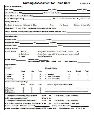 sample nursing physical assessment form