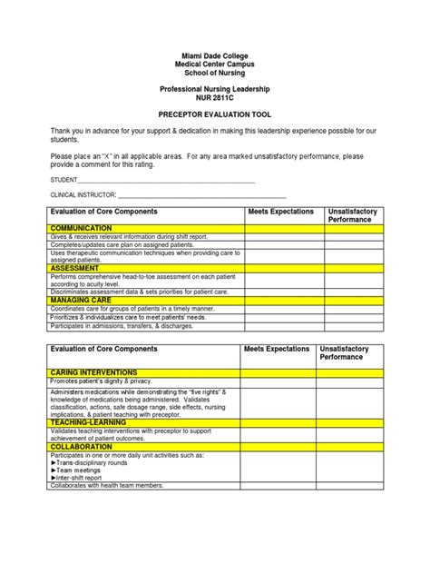 Sample Nursing Preceptor Evaluation Comments