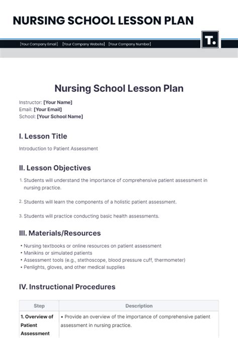 Sample Nursing School Lesson Plan