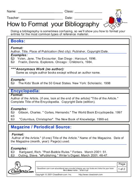 Sample Of A Bibliography Sixth Grade Bibliography Worksheet - Sixth Grade Bibliography Worksheet