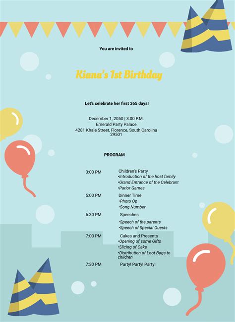 sample of a birthday party programme