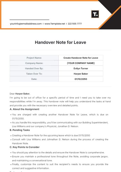 Sample Of Annual Leave Handover Note