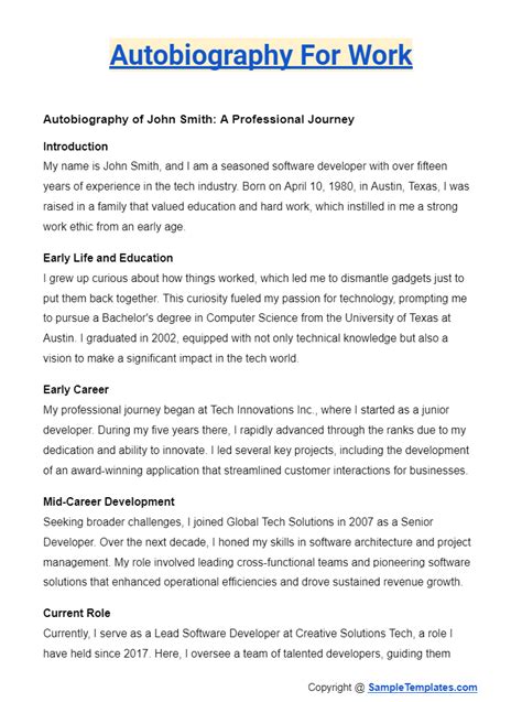 sample of autobiography for job application