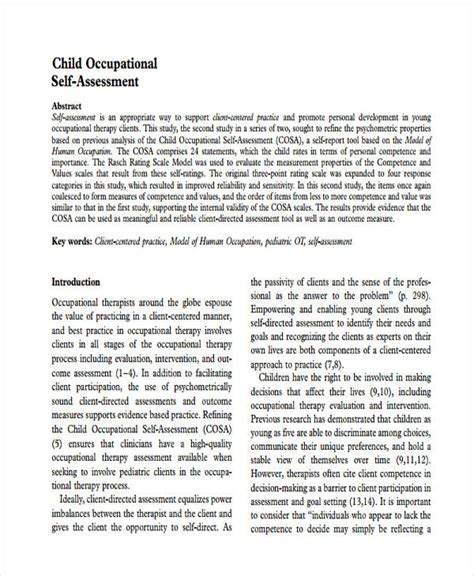 Sample Of Child Occupational Self Assessment