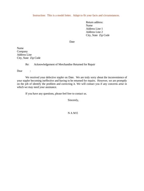 Sample Of Letter To Return Goods