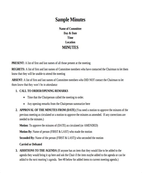 Sample Of Minutes Writing