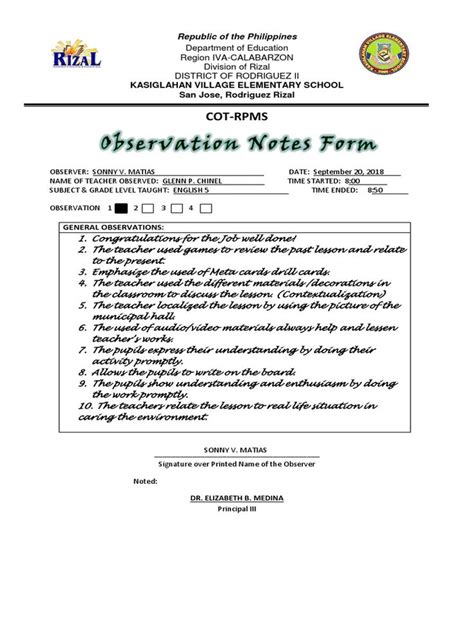 Sample Of Observation Notes For Preschoolers