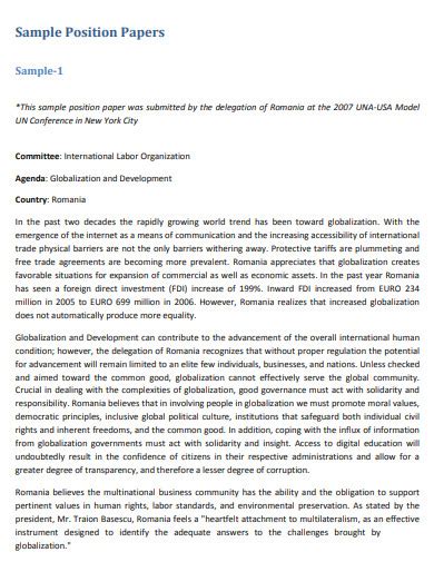 Sample Of Position Paper