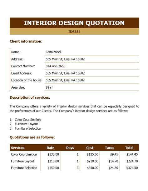 sample of quotation for interior design