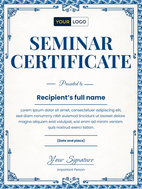 Sample Of Seminar Certificate Of Participation