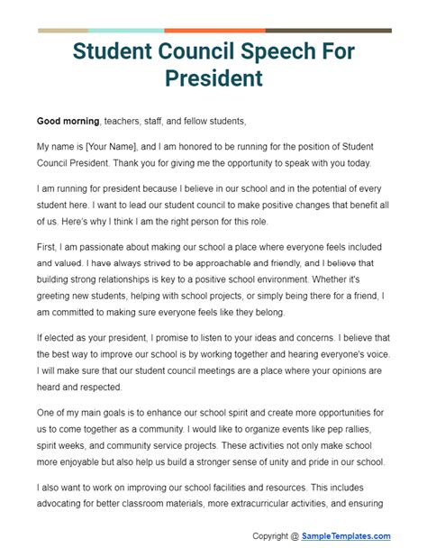 Sample Of Student Council Speech