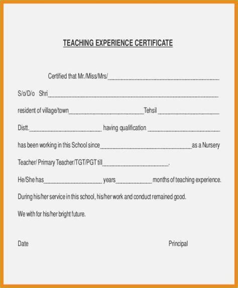 sample of teaching experience certificate model