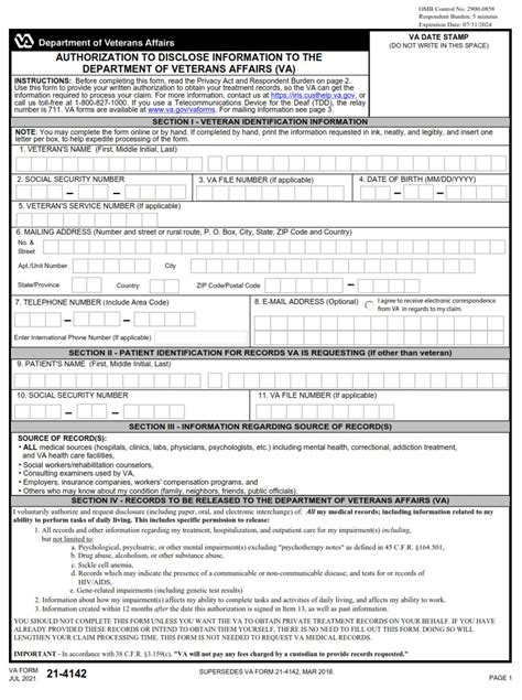 Sample Of Va Form 21 0845 Veterans Benefits