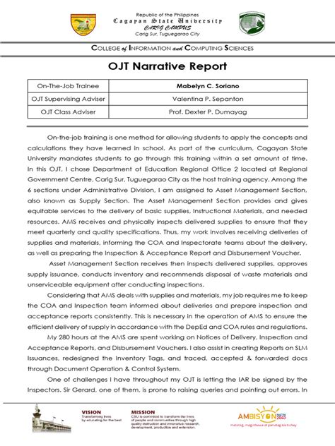 sample ojt narrative report hotel