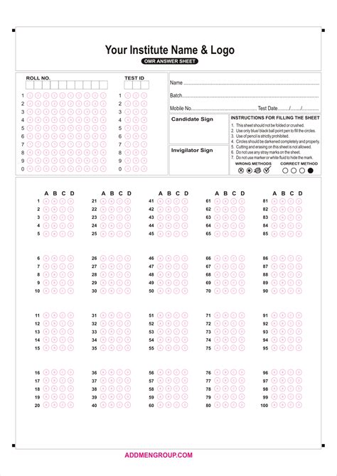 Sample Omr Answer Sheet 80 Questions