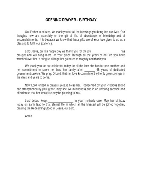 sample opening prayer for birthday party
