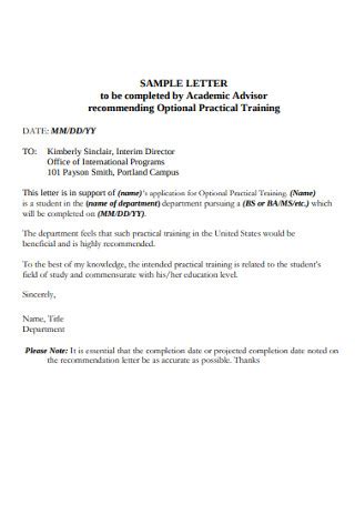 Sample Optional Practical Training Recommendation Letter