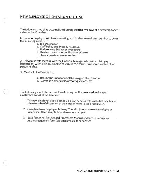sample outline for new employee orientation
