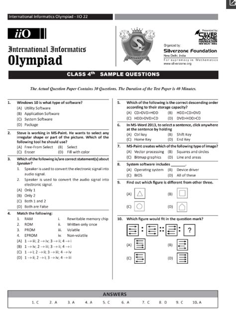 Sample Paper For International Informatics Olympiad